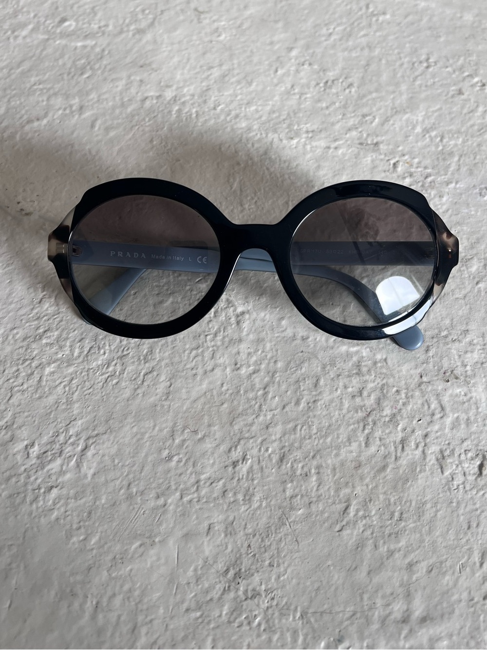 Prada SPR 17U Baby Blue Tortoise Round Sunglasses